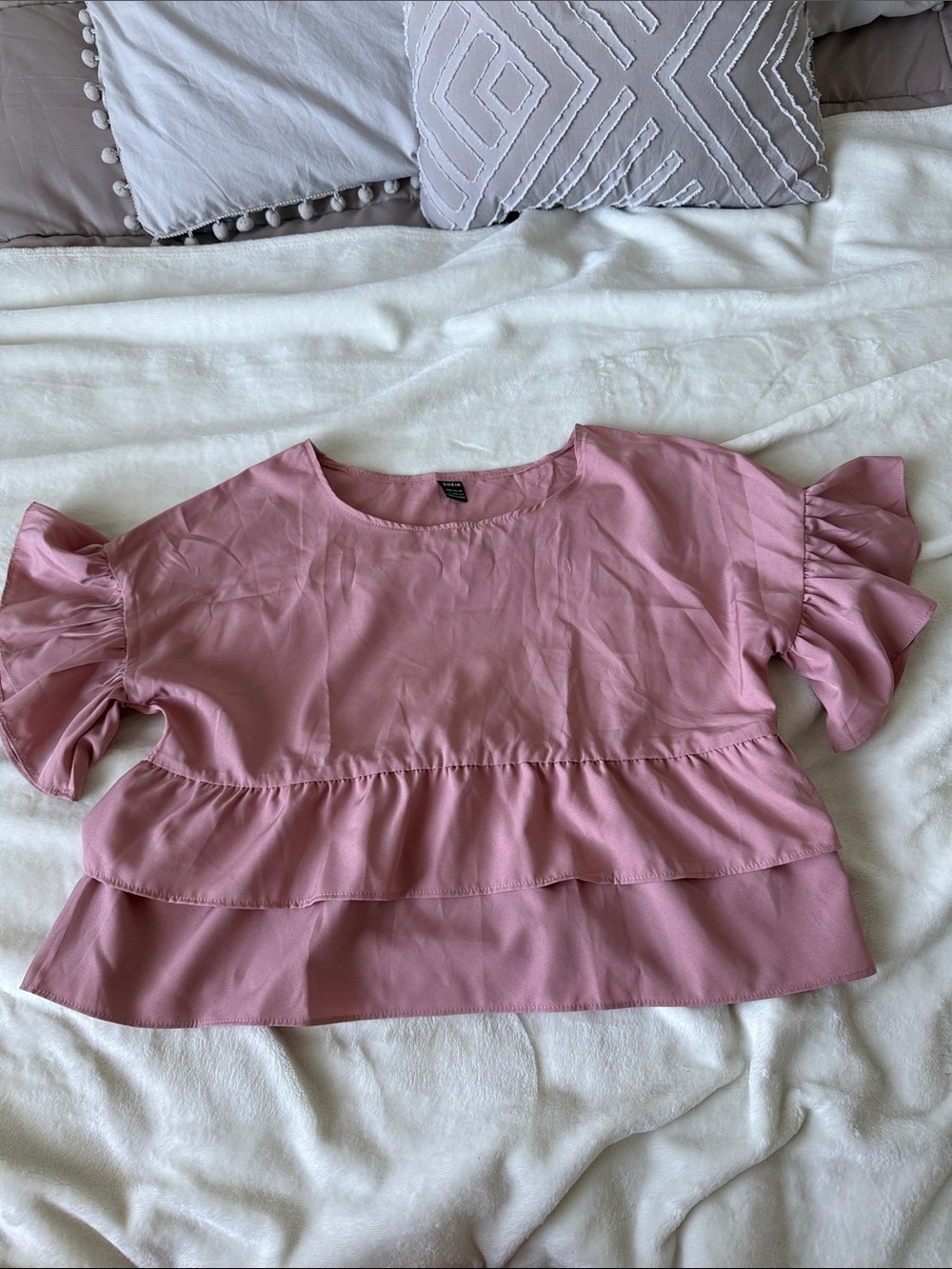 SHEIN Dusty Pink Ruffle Peplum Blouse